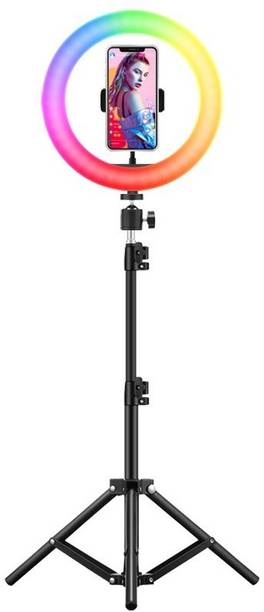 Setster 10Inch RGB Colors Ring Light Tripod 3 Mode Light 10 Level Brightness Adjust 360 Rotation Mobile Holder Clip 26 Color Change Light for Insta Reels Mx Takatak YouTube Vlog Makeup Photography Ring Flash