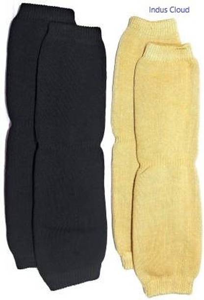 Indus Cloud Women Winter Thermal Knee Warmer for Men and Women/Black-Skin Colour/Pack of 2 Knee Support