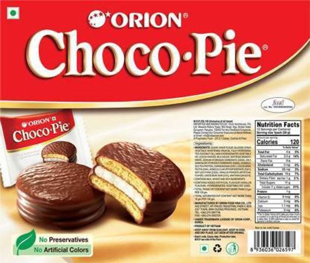 ORION Choco Pie Chocolate Coated Soft Biscuit Cream Filled (336 g) Cookies Biscuit