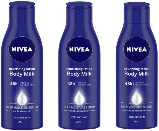 NIVEA Nourishing Lotion Body Milk With Deep Moisture Serum 75 ml (Pack of 3)