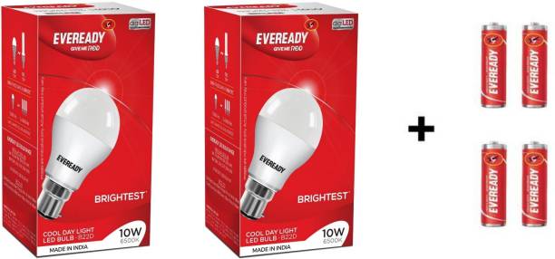 Eveready 10W LED Bulb Pack of 2 with Free 4 Batteries