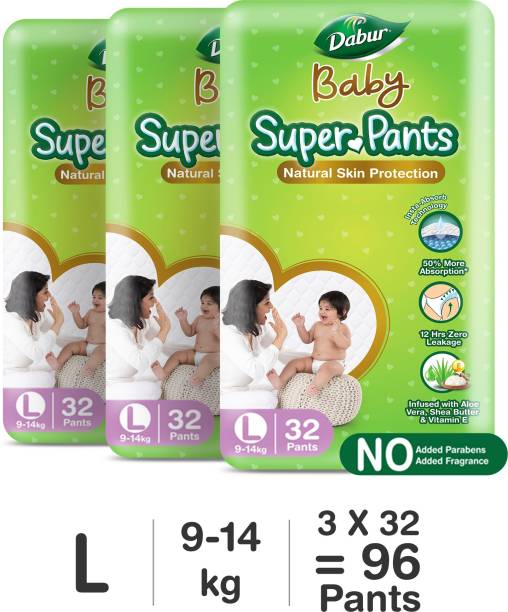 Dabur Baby Super Pants | Diaper Infused with Aloe Vera, Shea Butter & Vitamin E | Insta-Absorb Technology - L