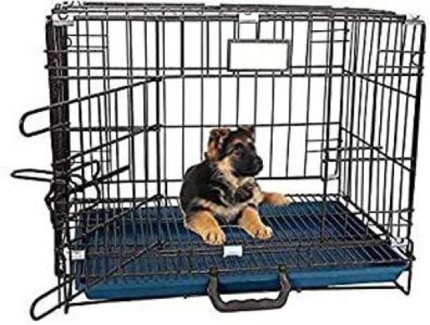 Woofy Poweder Coated Iron Cage with Removable Tray for Dog 18 Inch Black (Single Door) Hard Crate Pet Crate