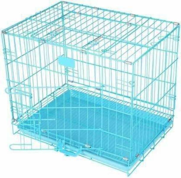 Woofy Dog Cage Sky Blue 18 Inch Iron Cage with Removable Tray for Pupppies, New Born & Rabbit Single Door Small Size Hard Crate Pet Crate