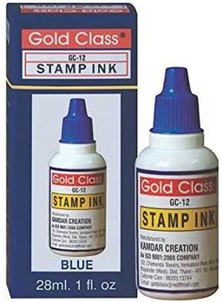 GoldClass Stamp Ink for Self Ink and Reinking for All Stampads(28ml)(Blue).Stamp Office Stamp Pad Blue 1 Oz Reinking Inks for All Stamp Pads. RUBBER STAMPS