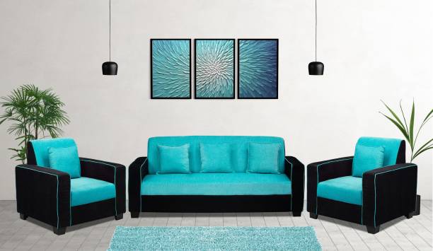 Urban Daily Lotus Five Seater Fabric 3 + 1 + 1 Blue Sofa Set