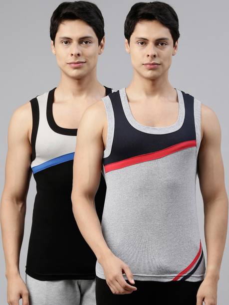 AMUL MACHO Pack of 2 E_COMM BOLD GYM VEST B-1400 BLACK/GREY MEL Me...