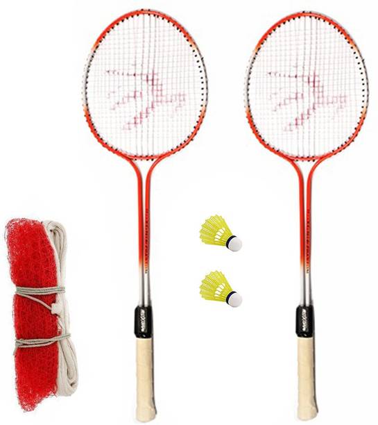 KNK Multicolour Badminton kit Set Of 2 Piece Racquet with 2 Piece Plastic ShuttleCock And Badminton Net बैडमिंटन किट