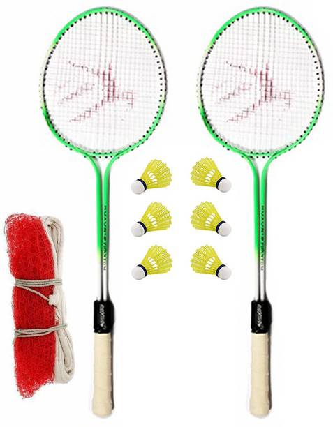 KNK Multicolour Badminton kit Set Of 2 Piece Racquet with 6 Piece Plastic ShuttleCock And Badminton Net बैडमिंटन किट