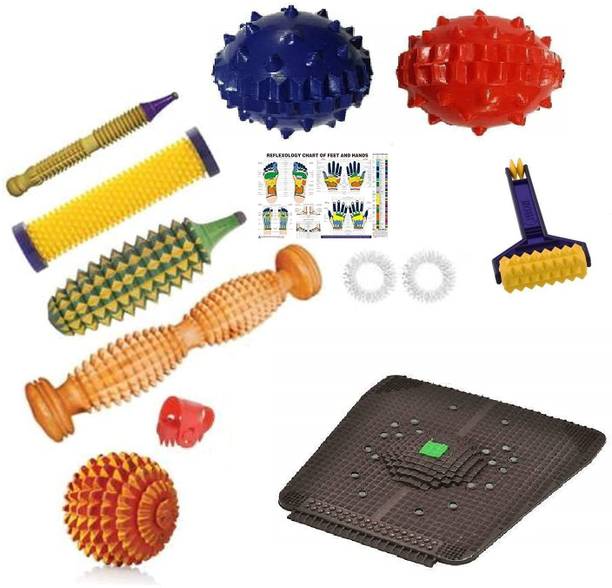 Acupunx Acs Wooden Foot Roller Sujok Ball Acu Mat Acupressure Tools with Pyramidal Power Advanced Technology 11 Products Combo Massager