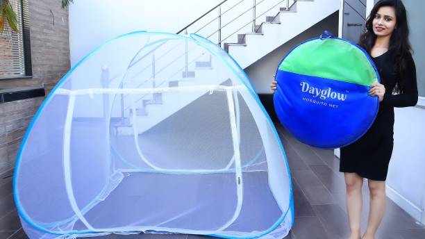 DAYGLOW Polyester Adults Washable Mosquito Net for Queen Size Bed 6 x 6.5 | Polyester, Foldable, High Durability, Lightweight with Free Saviours | Mosquito Net for Bed Mosquito Net