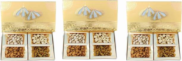 BalSo Dry fruits gift pack of 3 ( Almonds Cashews Raisins Roasted Pista) 400g, Premium quality box for Diwali marriage & festivals Almonds, Cashews, Raisins, Pistachios (3 x 4 x 50g) Raisins, Almonds, Cashews, Pistachios