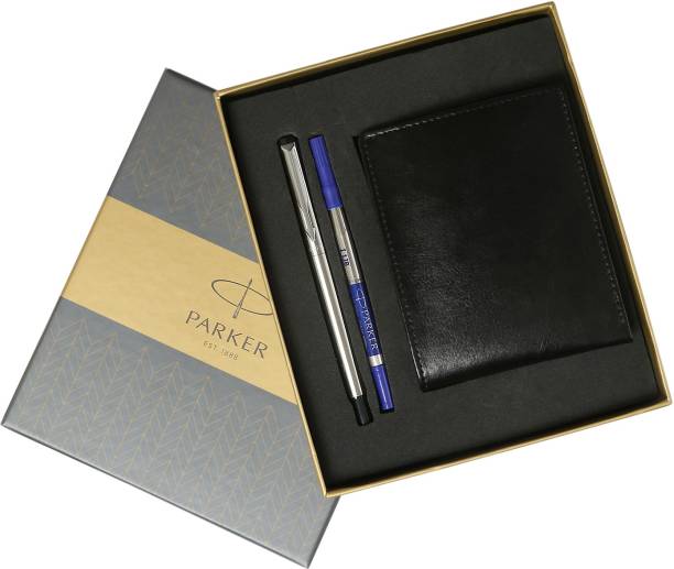 PARKER Vector Stainless Steel Roller Ball Pen with Leather Wallet Gift Set Roller Ball Pen