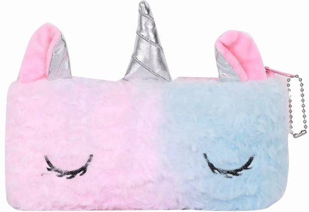 HighBoy Unicorn Fur Pouch Feather Pen for Girls Pencil Pouch Storage Case Pouch- Kids School Supply Organizer Students Stationery Pouch for Girls, Assorted Design Pouch