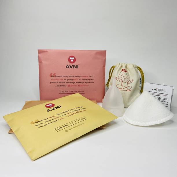 Avni Menstrual Cup - Medium + Natural Cotton Sanitary Pads - Pack of 4 (1R+2L+1XL) , Combo Pack of 2 Sanitary Pad