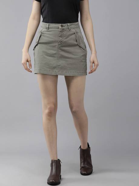 Women Solid A-line Grey Skirt