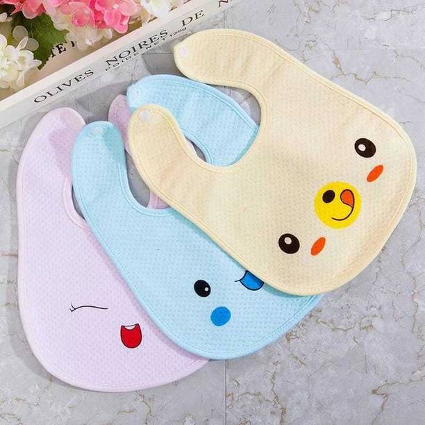 Happy Baby Baby Boys & Girls Waterproof- Pack Of 3 Cotton Bibs For 0 To 12 Months (Pink, Yellow, Blue)