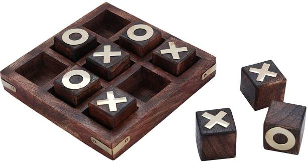ORTUS Wooden Noughts and Crosses | TIK Tak Toe Pedagogical Board | Wooden Zero Kata | Brain Teaser Games | Toy for Kids - Dark Finish Board Game Accessories Board Game