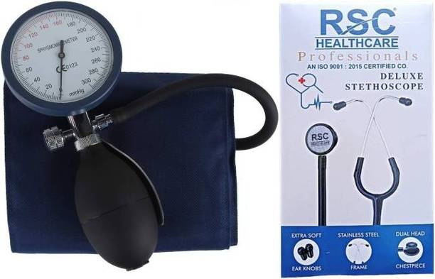 rsc healthcare Palm Type Aneroid Sphygmomanometer Blood Pressure Black Dual Head Aluminum Stethoscope For All Stethoscope Cardiology Stethoscope (Dual Side Chest Piece) Dual Head Stethoscope ( Made In India ) RSC-102 BP Bp Monitor