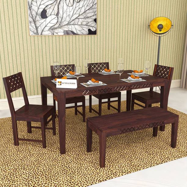 Kendalwood Furniture Premium Dining Room Furniture Wooden Dining Table with 4 Chairs & 1 Bench Solid Wood 6 Seater Dining Set