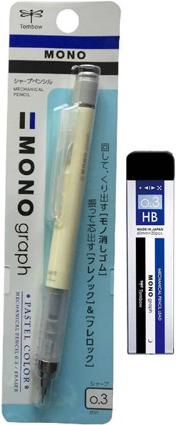 Tombow Mono Graph 0.3mm Lead Box & Shaker Pastel Cream Yellow Mechanical Pencil