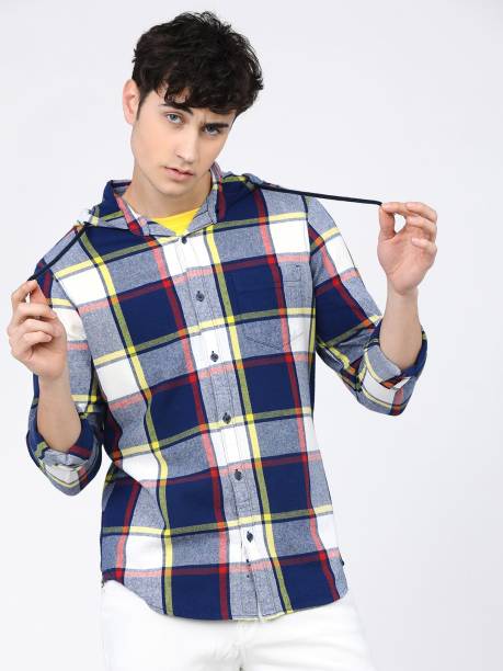 Men Slim Fit Checkered Ribbed Collar Casual Shirt Price in India