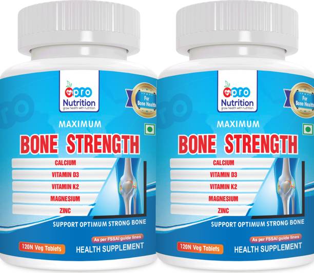 PRONUTRITION Bone Strength with Calcium+Vitamin D3+Vitamin K2+Magnesium+Zinc-Pack of 2 Bottles