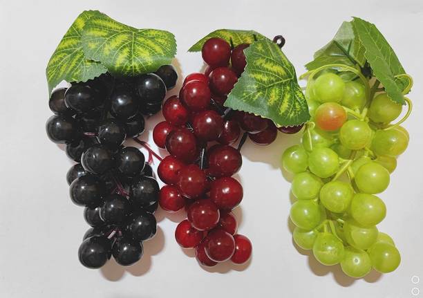 SKG Artificial Rubber Grapes Bunch for Home Kitchen Dinning Room Decoration,Ideal for Bowl, Basket, Table Centerpiece , Photography etc Black,RED,Green 35 Grapes in Bunch (Small) Set of 3 Artificial Fruit