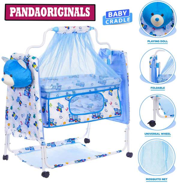 Pandaoriginals BEST QUALITY BLUE CRADLE PREMIUM QUALITY With Mosquito Net Baby Jhula,Baby Paalna with Canopy Newborn Baby LittleNest Bassinet Cradle with Mosquito Net-Canopy And Wheels Recommened For Cradle For Baby With Net And Swing kids Cradle Baby Cradle Mosquito Net Cradle baby cradle jhula swing