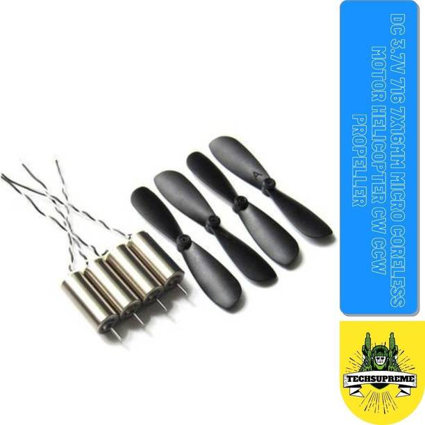 TechSupreme CoreLess Motors DC 3.7V-4.2V 50000RPM 7x16 mm Micro Brush Metal Motor with 4 Helicopter Propellers for Quadcopter Drone Model (Multicolour)- 4 Pieces Motor Control Electronic Hobby Kit