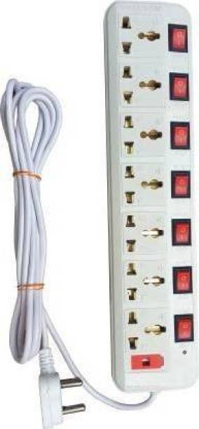 SOYEN 7 Socket Extension Cord With Individual Switches FUSE Led Indicator (White,RED) 7  Socket Extension Boards