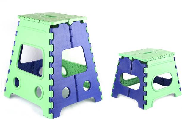 EZLOOT 18”& 12” Inches 2 Pcs Combo Multipurpose Space-Saving Foldable Step Stool Portable Collapsible Plastic Folding Stool With Handle for Bathroom Bedroom Kitchen Stool