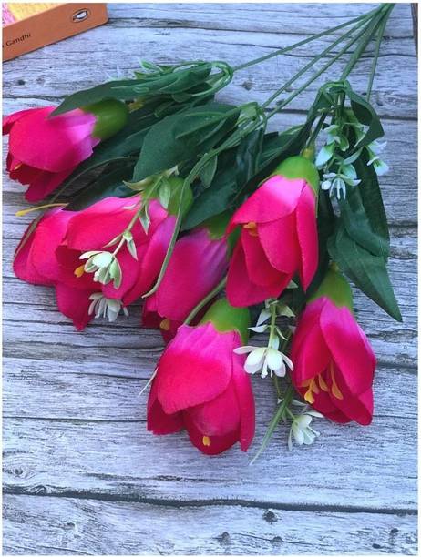 DULI Artificial Tulip FlowerBunch Bouquet for HomeDécor Party Wedding Decoration Gift Maroon Tulips Artificial Flower  with Pot