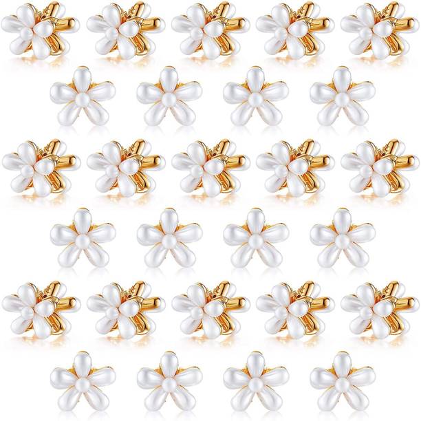 DENICRAAS Pearl Flower 24 Piece Hair Claw Pearl Hair Clip, Mini Claw Hair Clip, Small Claw Hair Clip, White Bridal Hair Clip, Fashion Claw Clip, Hair Accessories, For Women & Girls Hair Claw