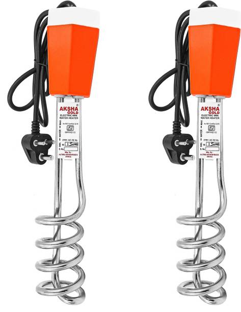Aksha Gold [Pack of 2 ] Shock Proof Instant Water Heater Immersion Rod for Kitchen, Bathroom Portable [ Model:S058 ] 1500 W Immersion Heater Rod