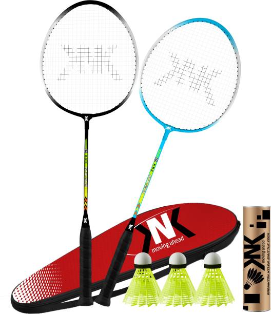 KNK Aluminium Single Shaft Badminton kit Racquet Set Of 2 With Badminton Cover 3 Piece Nylon Shuttle Badminton Kit