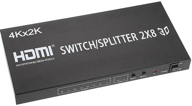 ANDTRONICS HDMI 2x8 Matrix Switch Splitter Converter Switcher With Remote Control 2 in 8 out 4K 3D 1080p v1.4 Media Streaming Device