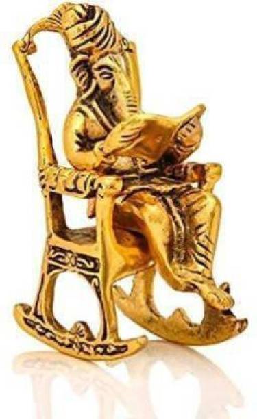 Trishakti Metal Lord Ganesha Reading Ramayana Statue Hindu God Ganesh Ganpati Sitting on Chair Idol Sculpture Home Office Gifts Decor Ganesh Ji Ki Murti Ganesha Metal Idol Decorative Showpiece  -  10 cm