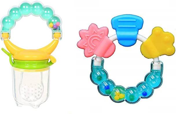 IRSHYAN KIDZGHAR Baby Silicone Rattle fruit Nibbler with Rattle teether for Baby 6-12 Months| Baby Teether 3-6 Months Babies| Teether for 6 to 12 Months Baby ( Pack of 2) Teether