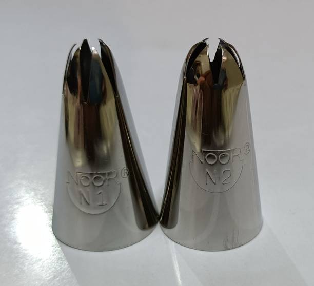 TANISHKA ENTERPRISES CAKE DECORATING NOOR STAINLESS STEEL N1 AND N2 NOZZLE ( PACK OF 2 ) Stainless Steel Quick Flower Icing Nozzle