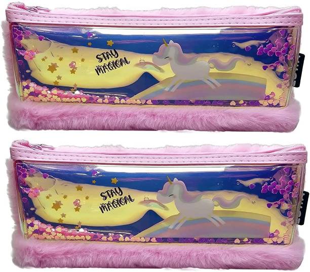 TITIRANGI super Unicorn Pouches Pencil Cases for Kids Girls Student for Store Pen Pencil Eraser Storage Bag for Make up and Stationery (Unicorn Fur Water Pouch, Pack OF 2) unicorn Art EVA Pencil Boxes