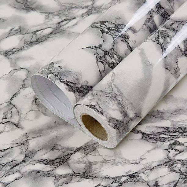 ARV 45 cm Self Adhesive Kitchen White Print Marble Wallpaper Peel and Stick Wallpaper Grey White Countertop Marble Wallpaper Removable Wallpaper for Furniture Cabinets ( 45cm x 5m ) Pack Of 1 Self Adhesive Sticker