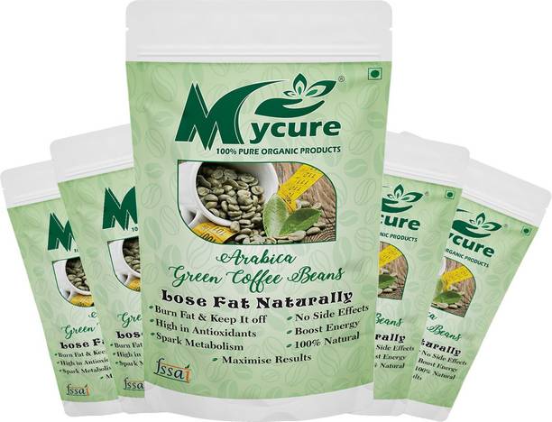 MyCure PREMIUM QUALITY 100% ORGANIC, PURE, NATURAL AND DECAFFINATED WITH CHLOROGENIC ACID WHICH HELPS IN WEIGHT LOSS PACK OF 5 OF 100GM Coffee Beans
