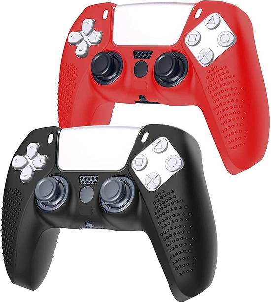tech aura 2pcs ps5 controller silicone cover case skin anti slip protector case playstation black red gaming accessory kit