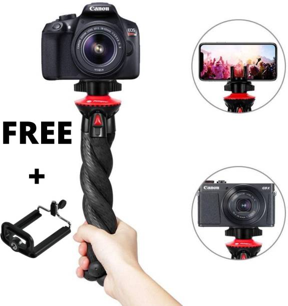 ATSolutions ™ Flexible Gorillapod Tripod with 360° Rotating Ball Head Tripod for All DSLR Cameras(Max Load 2.5 kgs) &amp; Mobile Phones + Free Heavy Duty Mobile Holder(Black) (12 Inch, Black) 3 Axis Gimbal for Mobile, Camera