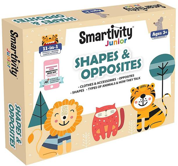 ANVIT Junior Shapes & Opposites Pre-School STEAM Learning Educational Toy Art & Craft Play 11 in 1 Activity Kit 2-5 yrs Toddler Baby Augmented Reality Colouring Free APP Interactive Flash Cards