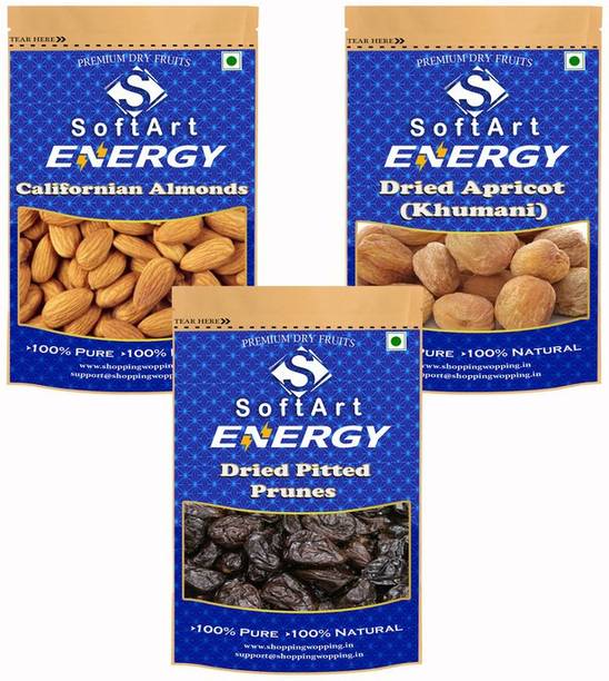 Soft Art Dry fruits combo of Californian Almonds,Apricot,Prunes (250g Each) Almonds, Apricots, Prunes