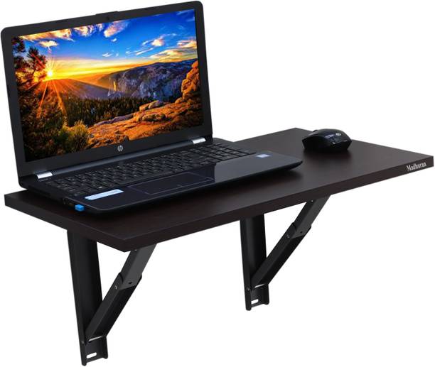 Madhuran Minielara Folding Wall Mounted Prelam Finshed Wooden Study Laptop with Foldable Bracket for Computer Office Table 60 cm x35 cm Stand Display Rack Prelaminated Finished Wenge Engineered Wood Study Table