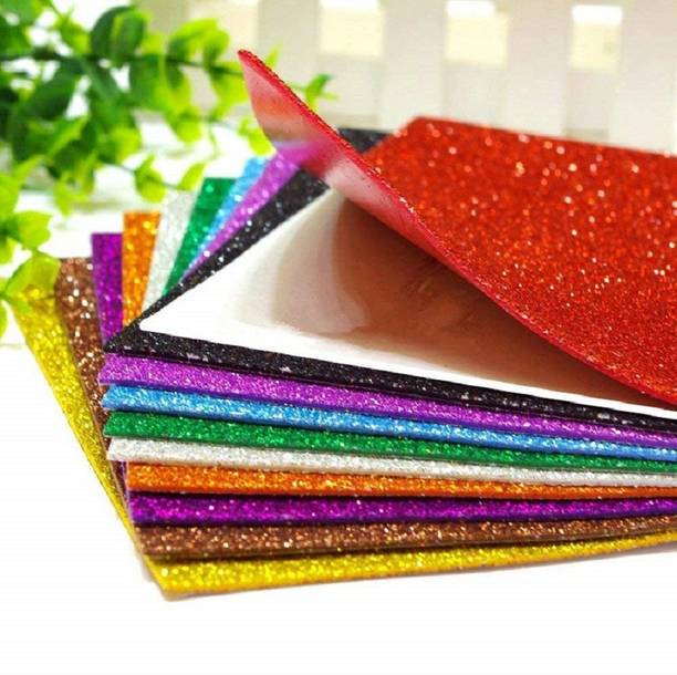 DSR Glitter Foam Sheet Sparkles Self Adhesive Sticky with Sticky Back Pack of 20 Sheets 10 Colours x 2 Pcs Each for Art & Craft, DIY Work Decoration, Gift Wrapping Unruled A4 Size 100 gsm Coloured Paper