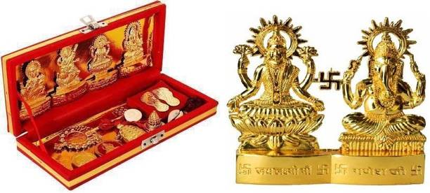 Lootnixx SL Enterprises SL Entreprises Brass Shri Dhan Laxmi - Kuber bhandari Yantra Brass, Wooden Yantra with laxmi ganesh Brass Yantra